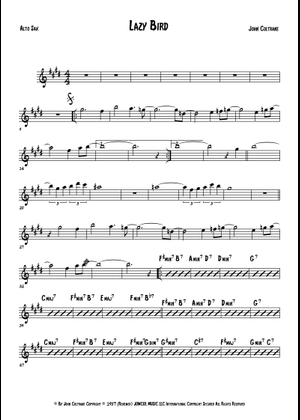 Lazy Bird の公式楽譜を演奏する by John Coltrane ピアノ, ボーカル