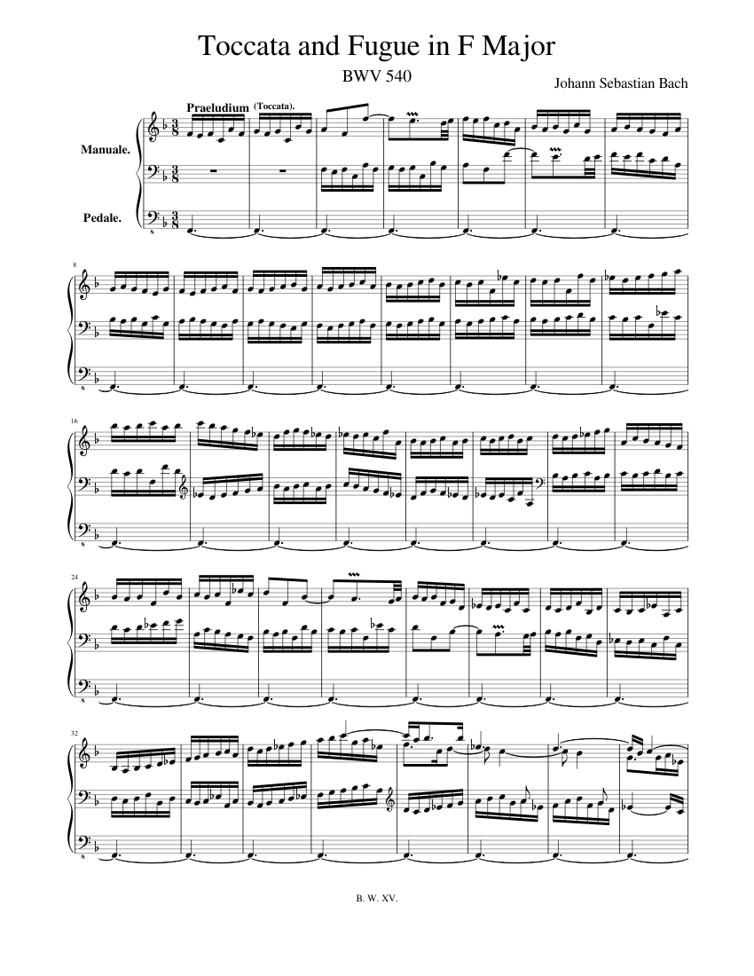 前奏曲（トッカータ）とフーガ ヘ長調 BWV 540 楽譜 オルガン (ソロ