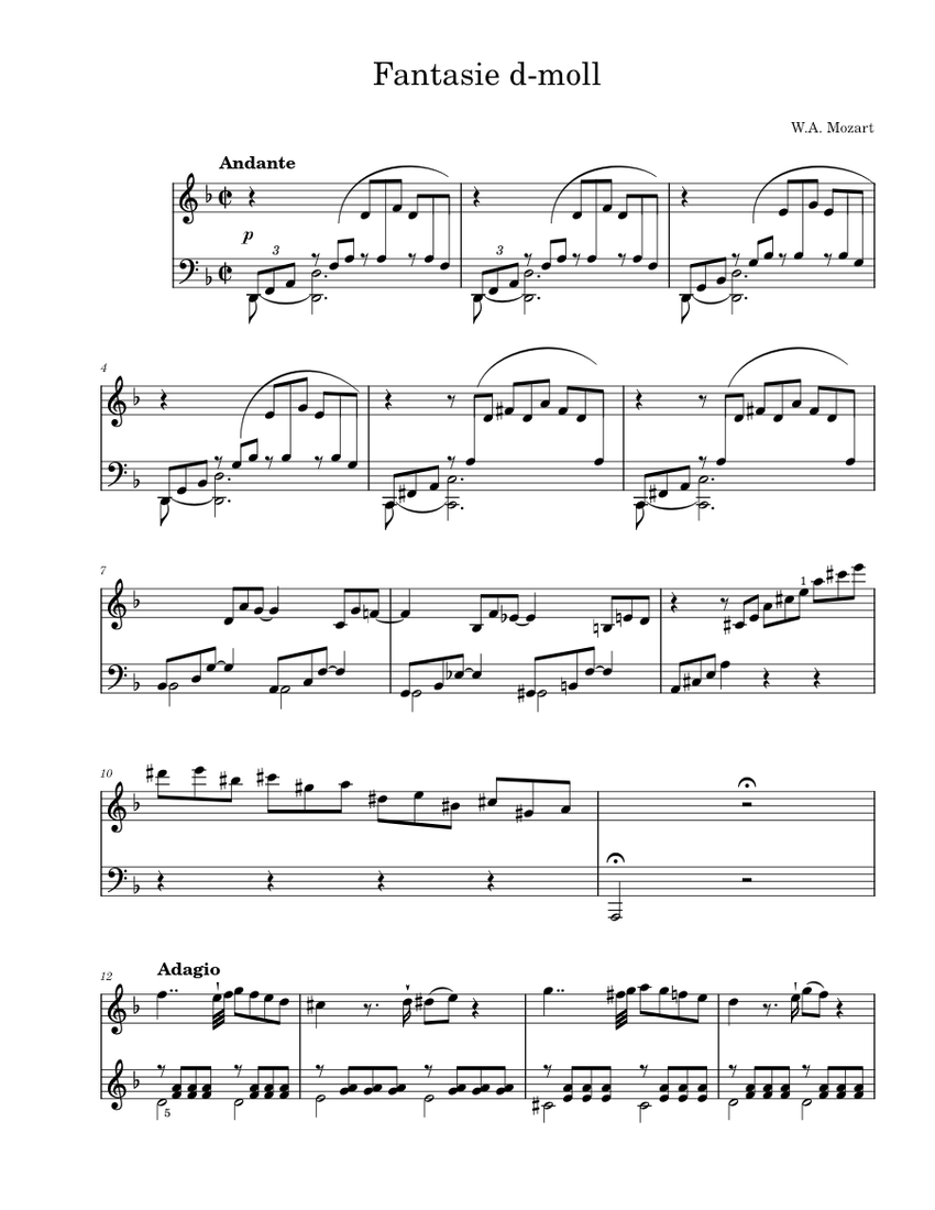 幻想曲 ニ短調 K.397/385g – ヴォルフガング・アマデウス