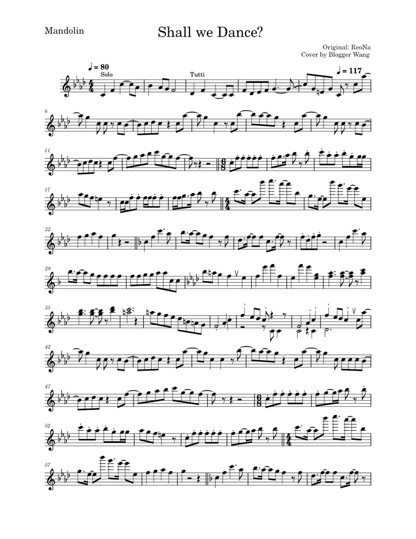 シャル・ウィ・ダンス？ 楽譜 マンドリン (ソロ) | MuseScore.com