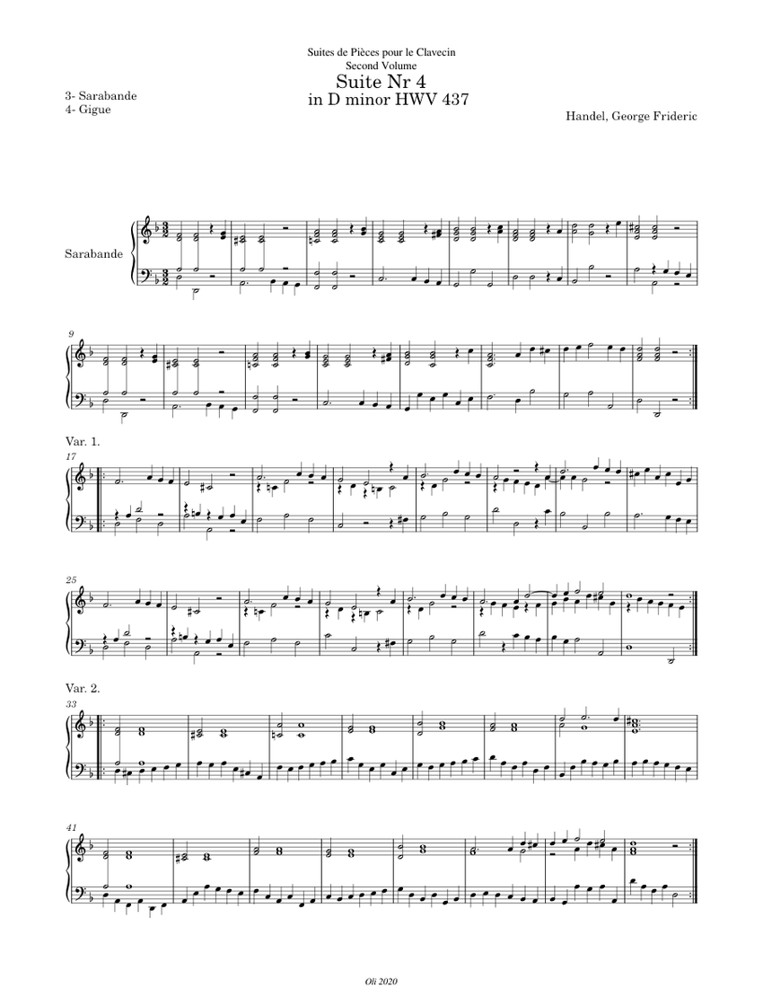 ヘンデル、ジョージ・フリードリック、ニ短調組曲 - HWV 437、3-4