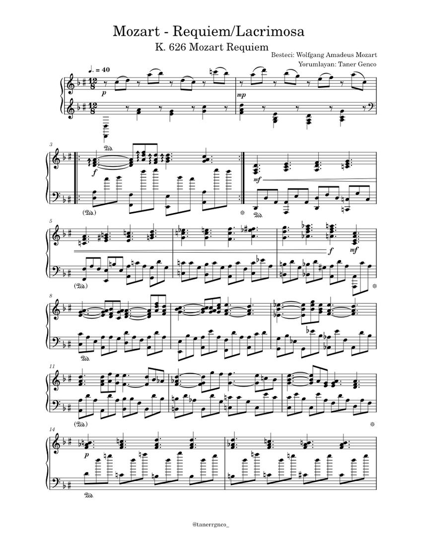 ラクリモーサ ピアノソロ (レクイエム ニ短調 K.626) – ヴォルフガング