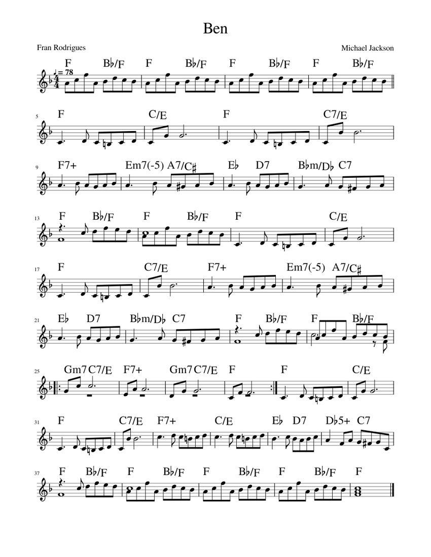 ベン 楽譜 コード付き ピアノ (ソロ) easy | MuseScore.com