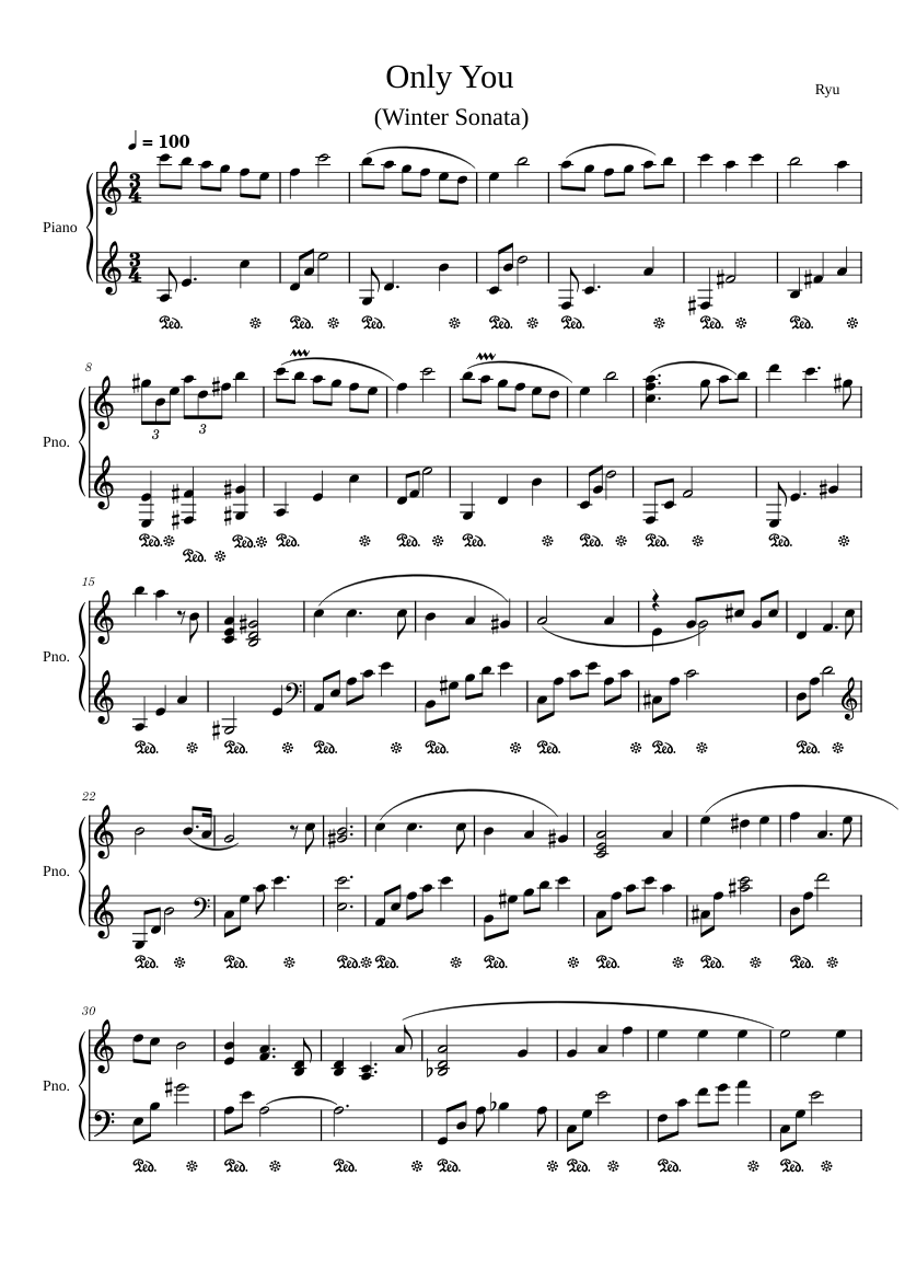 オンリー・ユー 楽譜 ピアノ (ソロ) easy | MuseScore.com