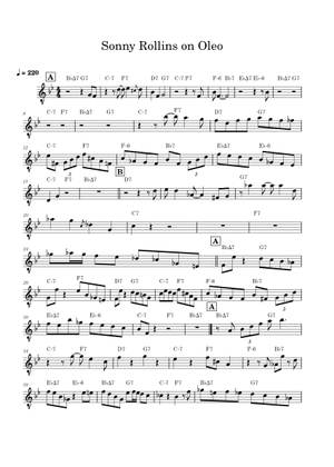 Oleo - Sonny Rollins 楽譜 コード付き ピアノ (ソロ) easy