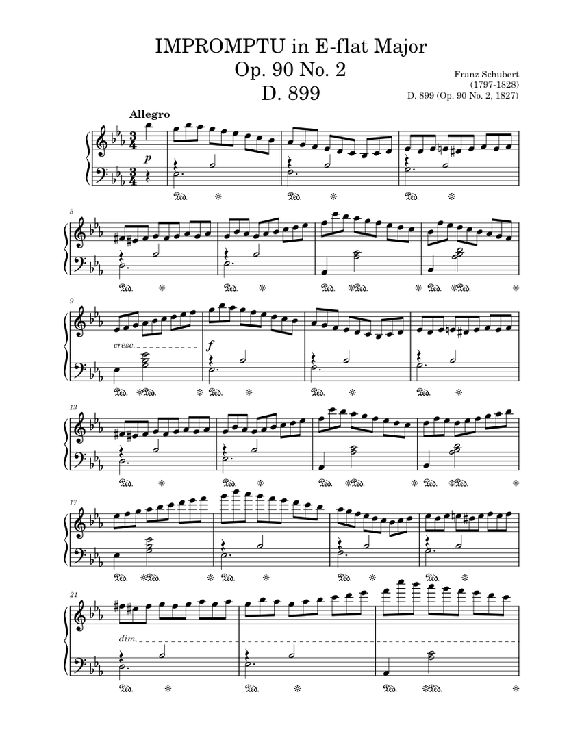 4つの即興曲 作品90, D.899: 第2番 変ホ長調 楽譜 ピアノ (ソロ