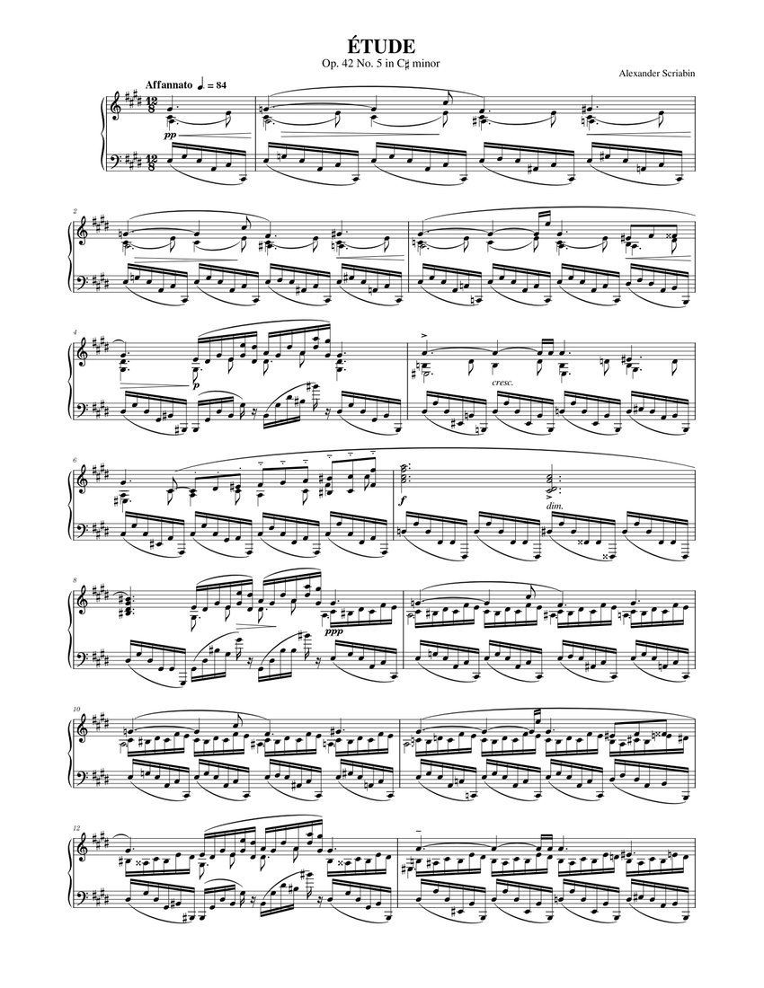 アレクサンドル・スクリャービン: 嬰ハ短調の練習曲, 作品42 第5番