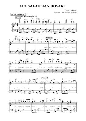 Apa Salah Dan Dosaku dalam D Mayor – D'lloyd 楽譜 コード付き ピアノ (ソロ ...