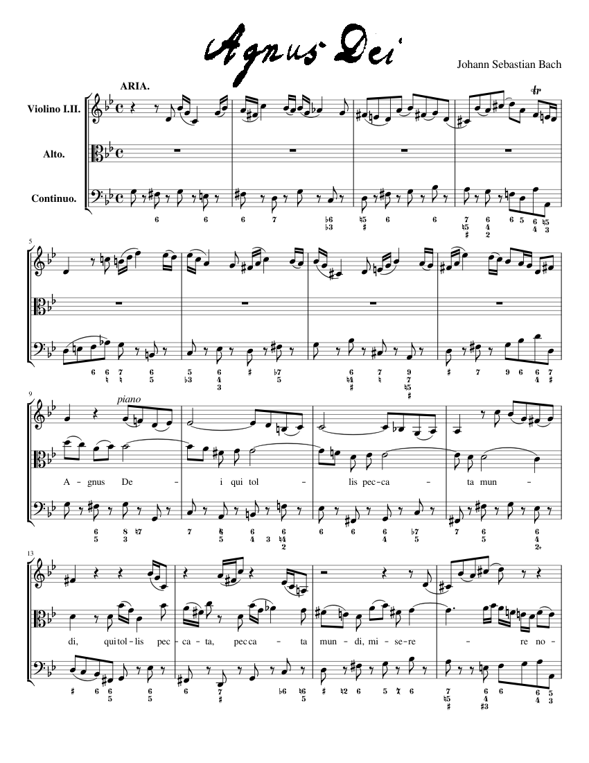 J.S.バッハ: ロ短調ミサ曲, BWV 232: III. アニュス・デイ 楽譜 アルト