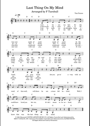 The last thing on my mind の公式楽譜を演奏する by Tom Paxton ギター | MuseScore.com