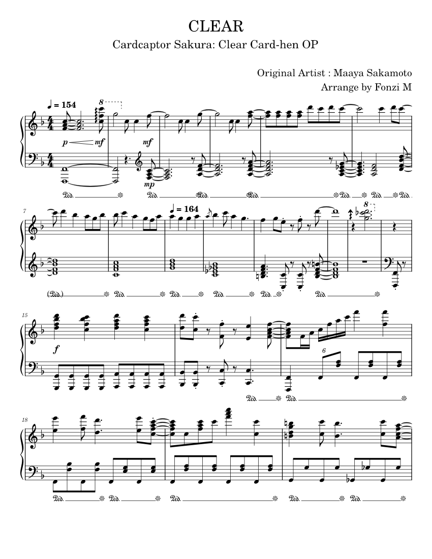 フォンジ M_ クリア_カードキャプターさくら 楽譜 ピアノ (ソロ