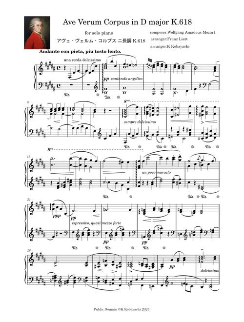 Wolfgang Amadeus Mozart(モーツァルト) sheet music by K Kobayashi