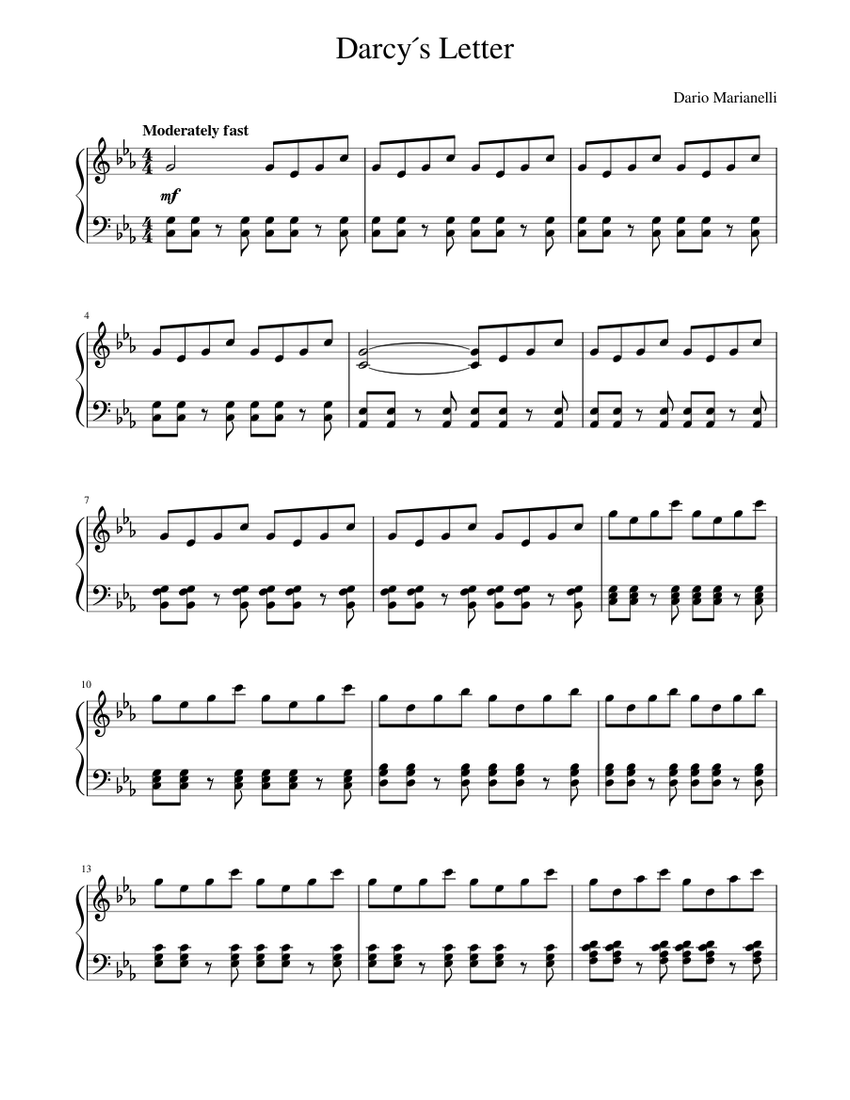プライドと偏見 2005 - ダーシーの手紙 楽譜 ピアノ (ソロ) easy