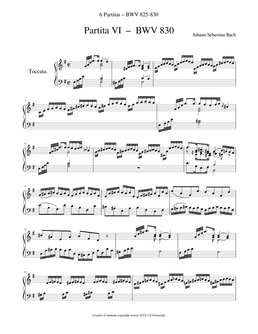 バッハ - 6つのパルティータ - VI - BWV830 楽譜 ハープシコード (ソロ