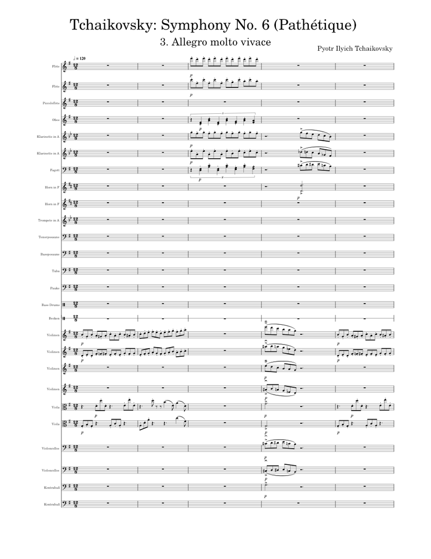 チャイコフスキー: 交響曲第6番「悲愴」第3楽章 楽譜 チューバ, テナー