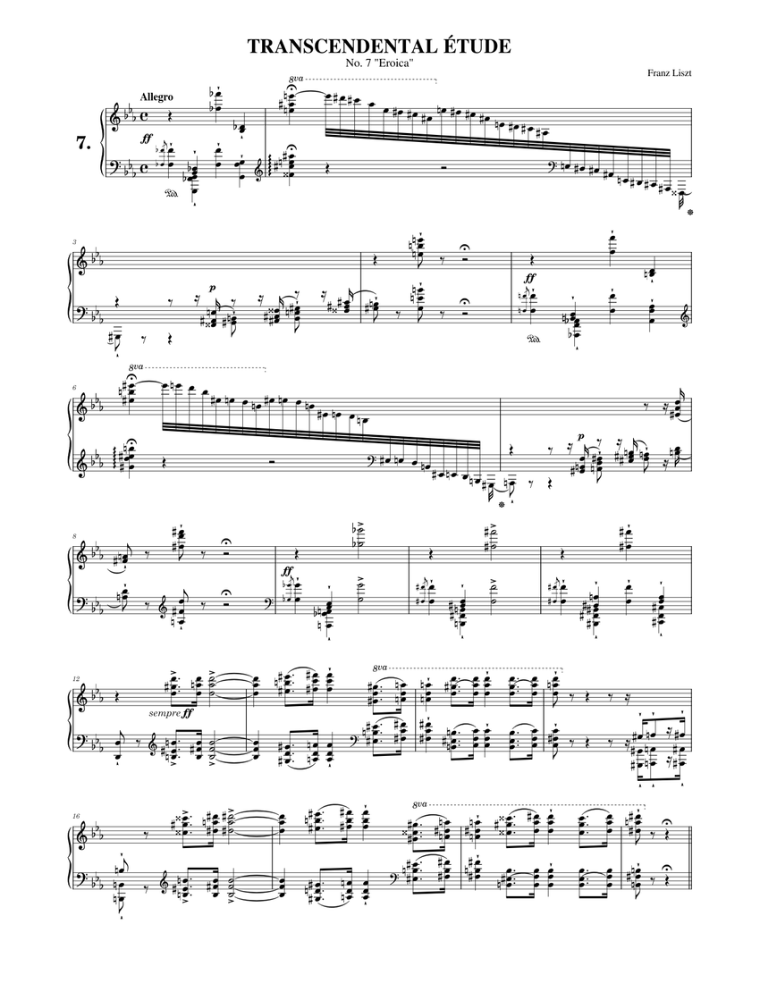 フランツ・リスト: 超絶技巧練習曲第7番 変ホ長調「英雄」 楽譜 ピアノ