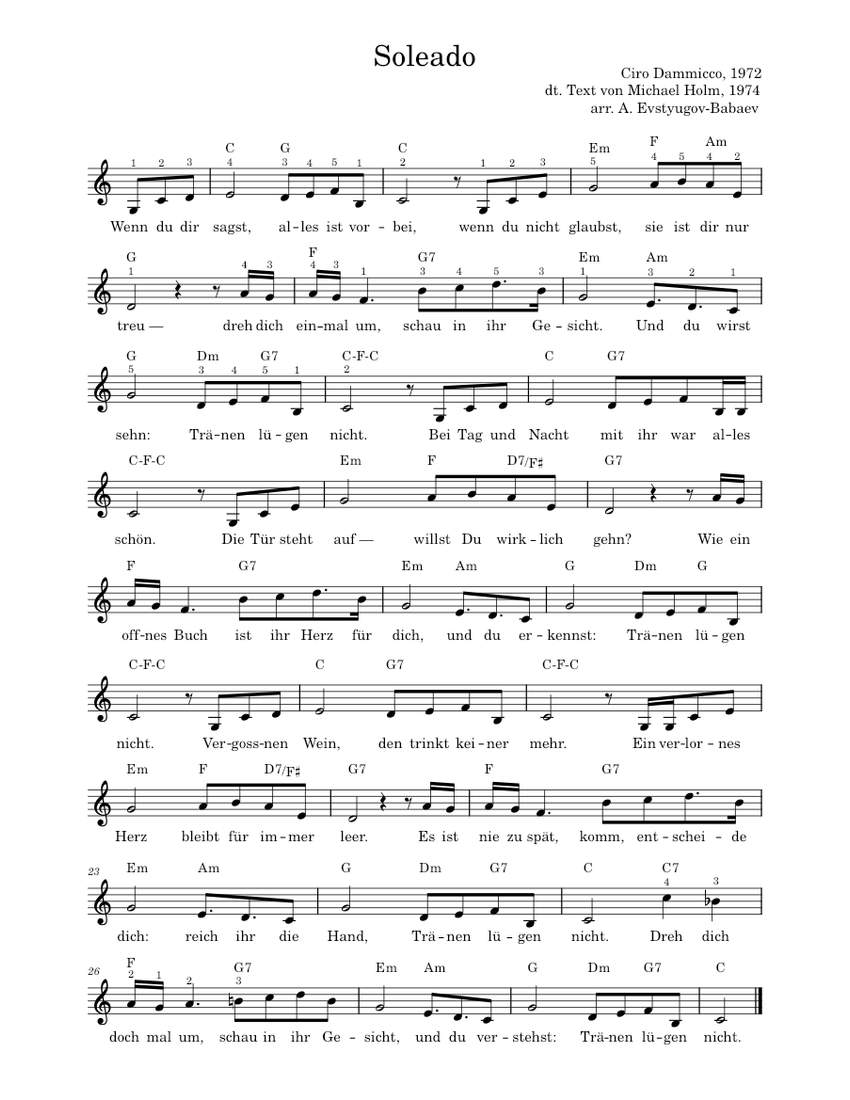 ソレアード — 簡単なピアノ — 完全初心者向け 楽譜 コード付き ピアノ