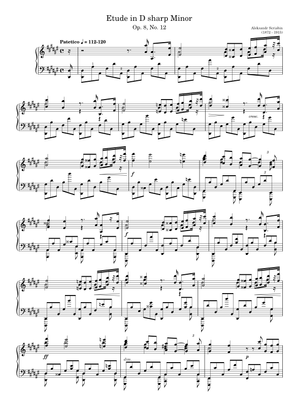 練習曲 作品8 第12番 ニ短調 – スクリャービン 楽譜 ピアノ (ソロ