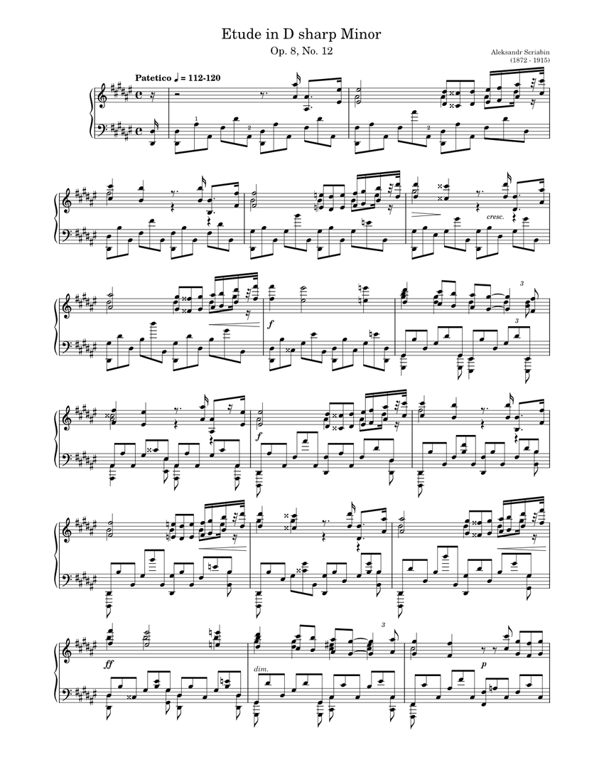 アレクサンドル・スクリャービン：12の練習曲 作品8 第12番 楽譜