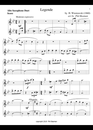 伝説 作品17 – アンリ・ヴィエニャフスキ 楽譜 ピアノ, バイオリン