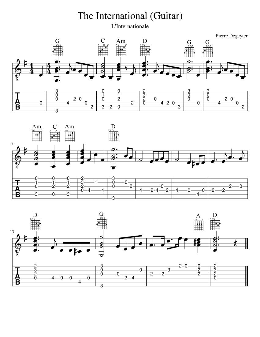 インターナショナル（ギター） 楽譜 タブ譜あり ギター (ソロ