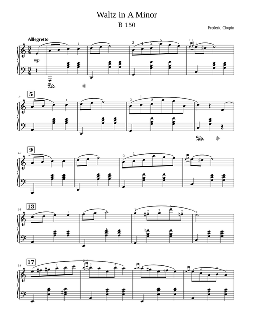 Waltz No. 19 in A minor B. 150 Frederic Chopin 楽譜 ピアノ (ソロ