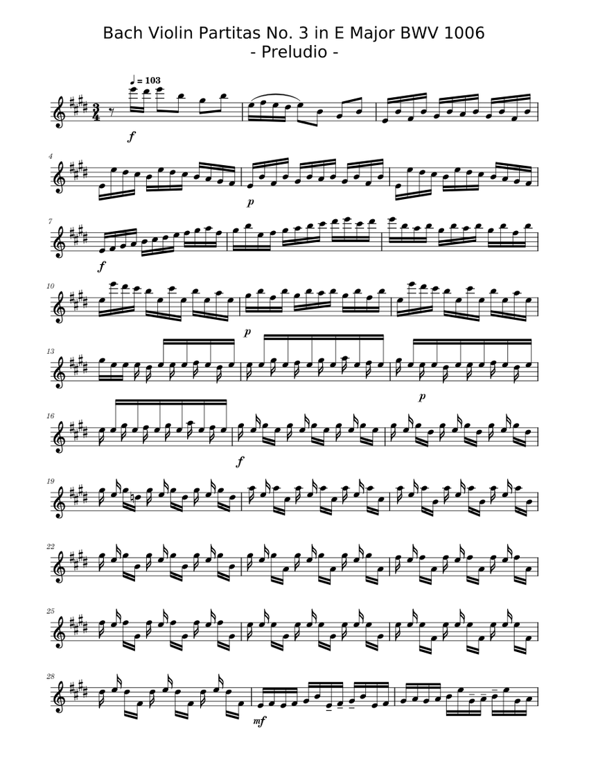 ヴァイオリン・パルティータ第3番 ホ長調 BWV 1006 - プレリュード