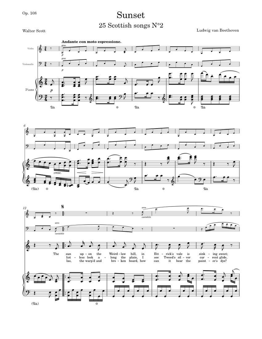 25 Scottish Songs, Op.108 Nr 2 Sunset, Ludwig van Beethoven 楽譜