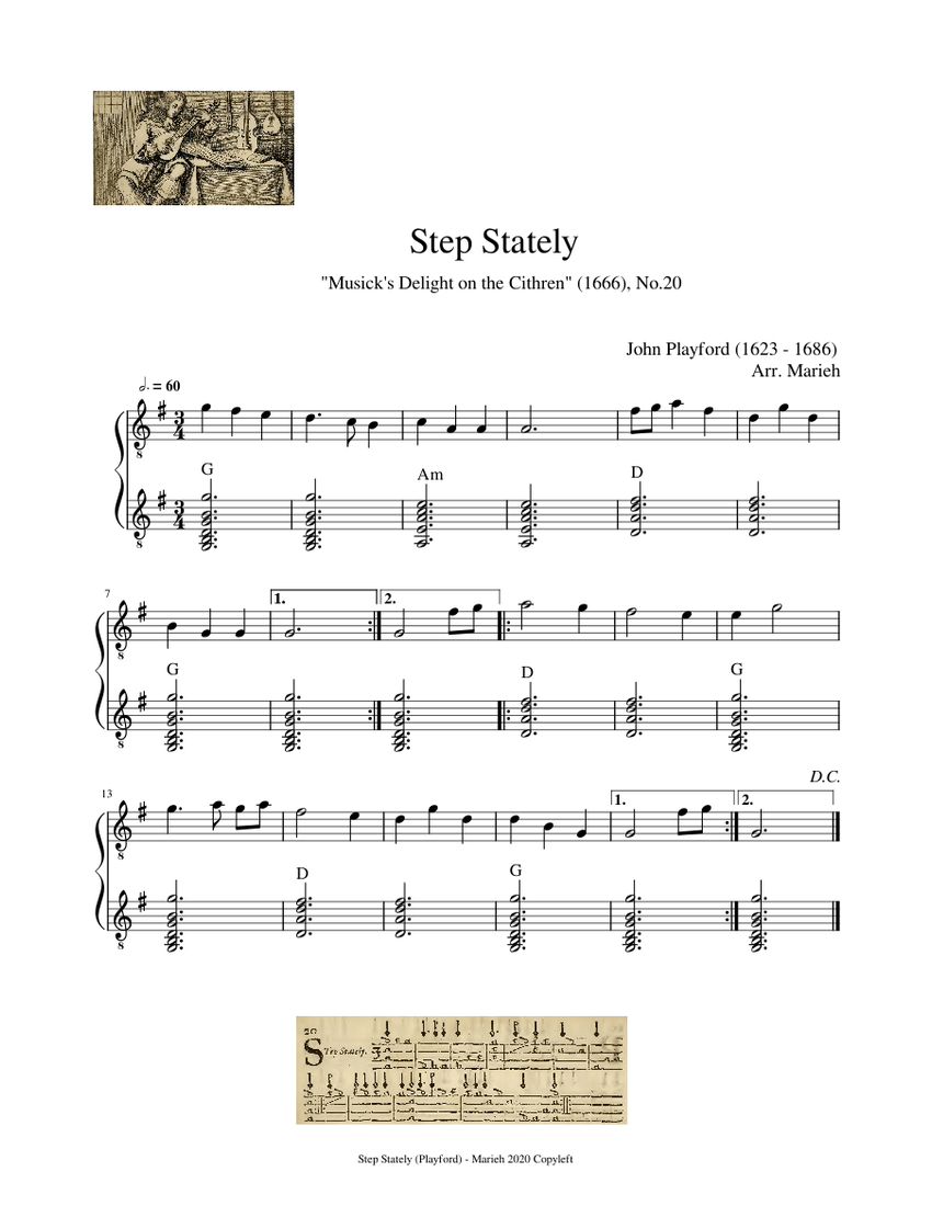 Stately Step Step Stately - Playford, John (1623 - 1686) 楽譜 コード付き ギター (混合デュオ ...