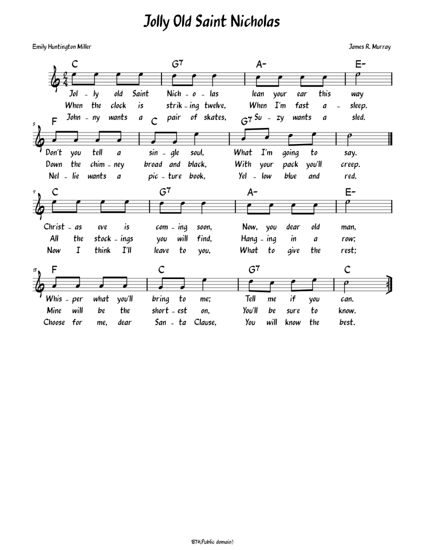 Jolly Old Saint Nicholas (Lead sheet with lyrics ) 楽譜