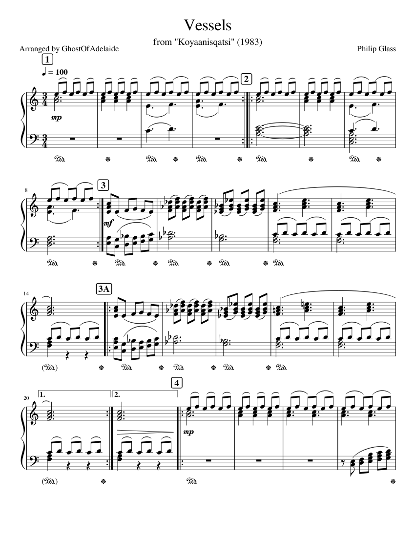 フィリップ・グラス - ヴェッセルズ 楽譜 ピアノ (ソロ) | MuseScore.com