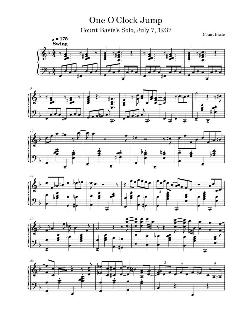 ワン・オクロック・ジャンプ 楽譜 ピアノ (ソロ) | MuseScore.com