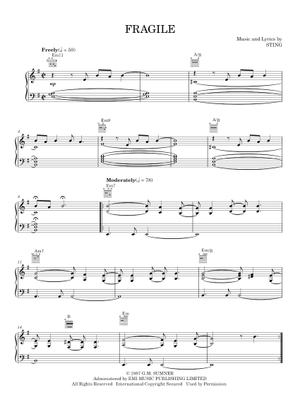スティング - フラジャイル - ギターTAB 楽譜 コード付き ギター (ソロ