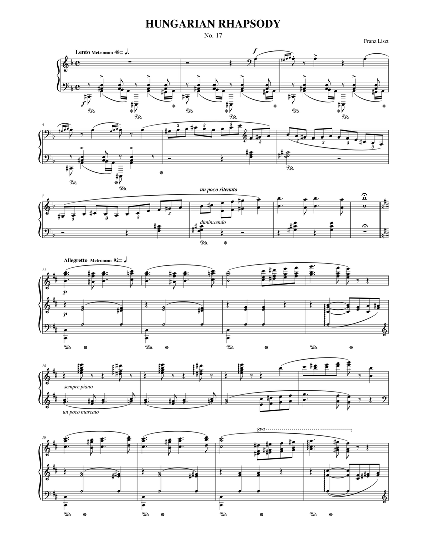 フランツ・リスト: ハンガリー狂詩曲第17番 ニ短調 楽譜 ピアノ (ソロ