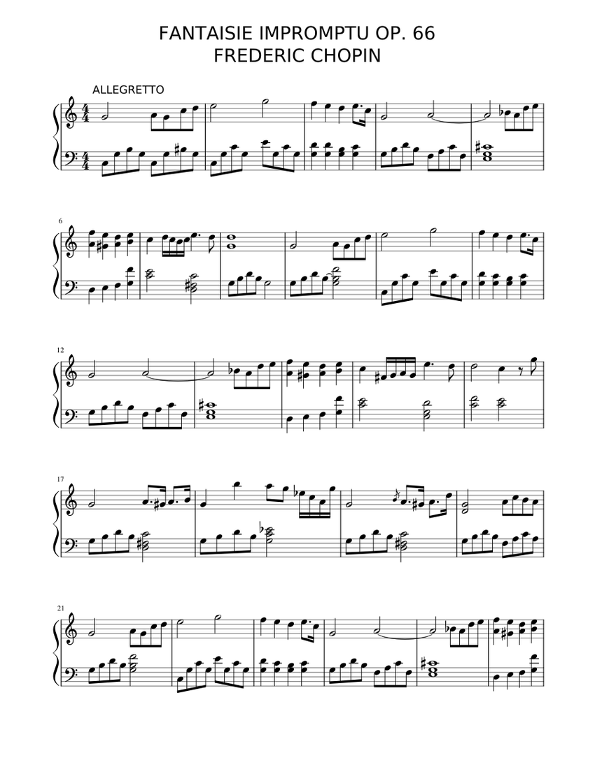 幻想即興曲 Op. 66 簡単バージョン 楽譜 ピアノ (ソロ) easy