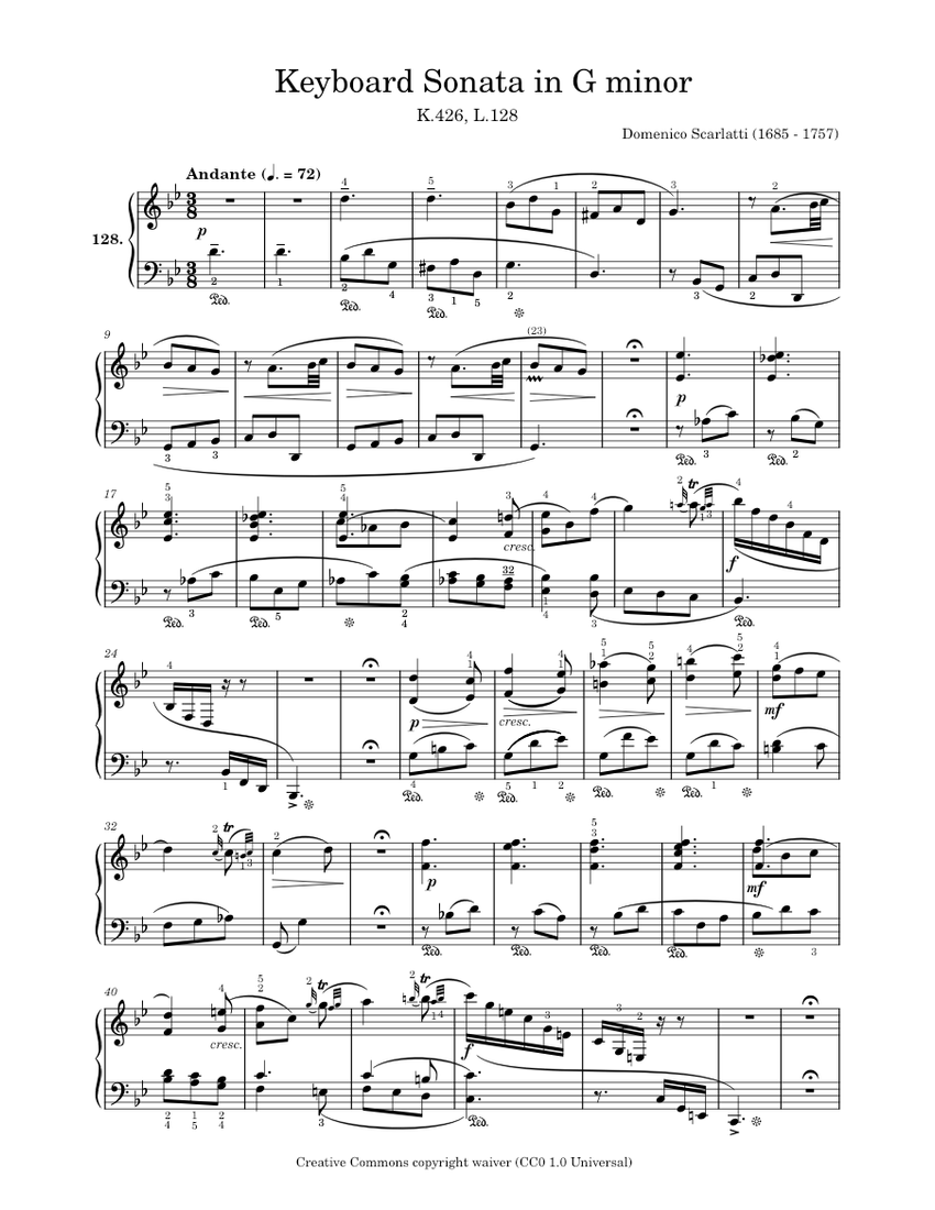 ドメニコ・スカルラッティ：チェンバロ・ソナタ ト短調 K.426, L.128