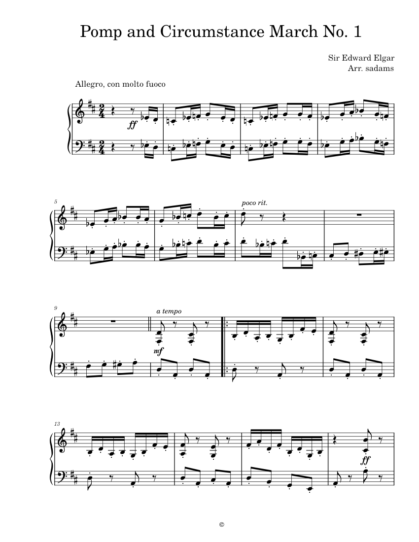 威風堂々第1番 作品39-1 – エドワード・エルガー (中級ピアノ) 楽譜