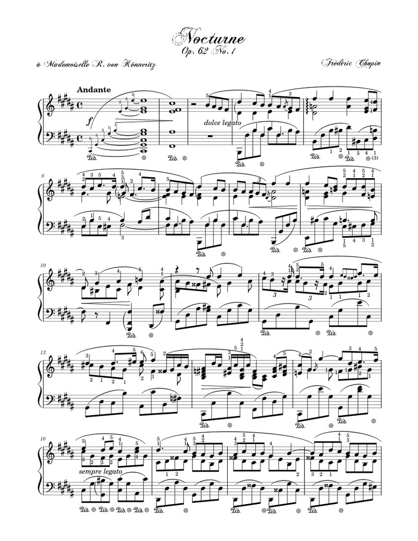 夜想曲 作品62 第1番 楽譜 ピアノ (ソロ) | MuseScore.com