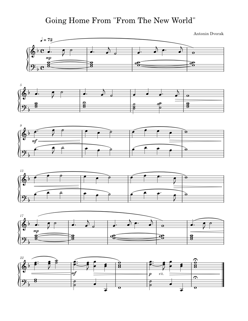 新世界交響曲よりラルゴ – アントニン・ドヴォルザーク - 簡単ピアノ