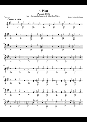 Piva - Joan Ambrosio Dalza 楽譜 タブ譜あり ギター (ソロ) | MuseScore.com