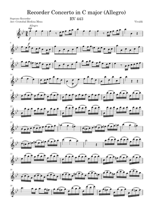 Recorder Concerto in C major, RV 443 - Antonio Vivaldi 楽譜