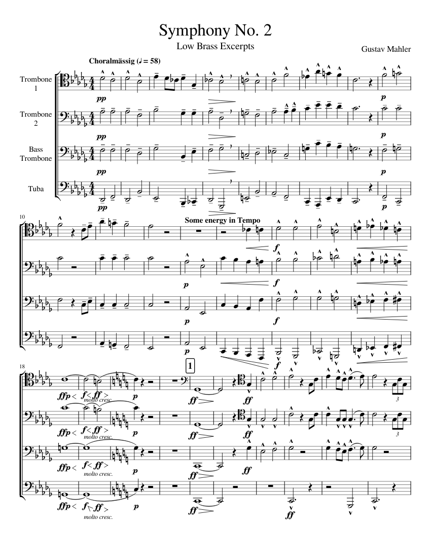 マーラー交響曲第2番低音金管楽器抜粋 楽譜 トロンボーン, チューバ