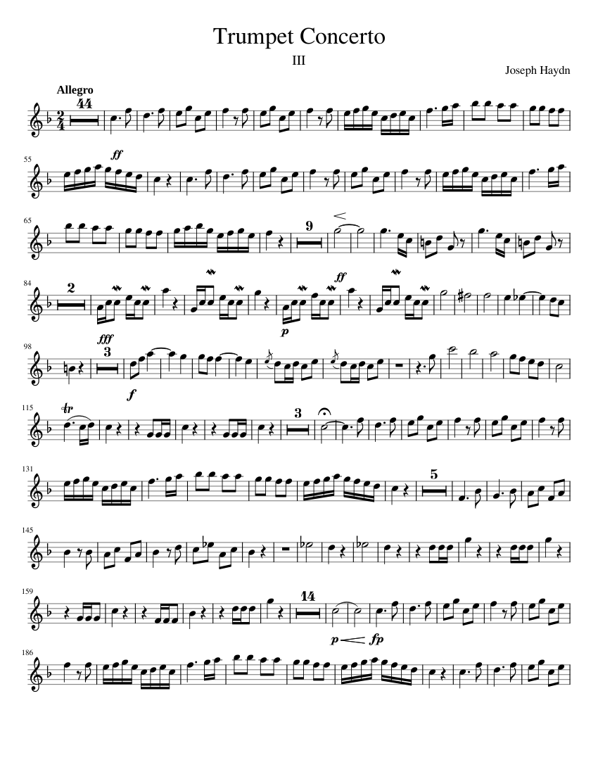 ハイドン トランペット協奏曲 第3楽章 楽譜 トランペット（B♭調