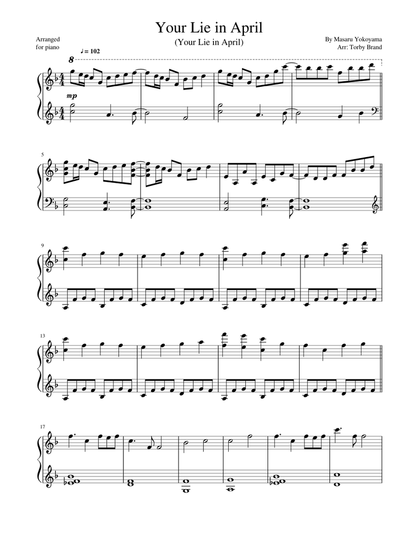 四月は君の嘘 (メインテーマ) 楽譜 ピアノ (ソロ) | MuseScore.com
