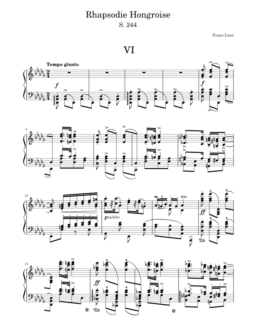 ハンガリー狂詩曲第6番 楽譜 ピアノ (ソロ) | MuseScore.com