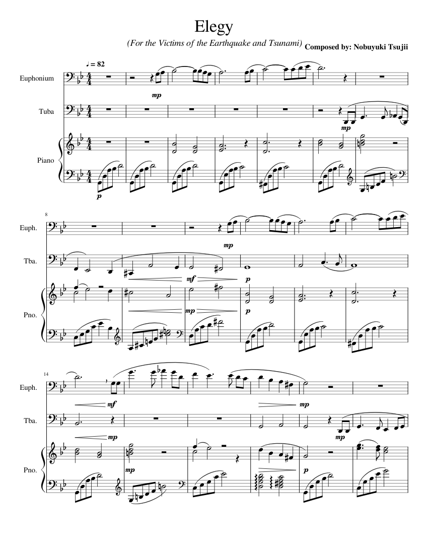 Elegy (updated) 楽譜 ピアノ, ユーフォニウム, チューバ (混合トリオ