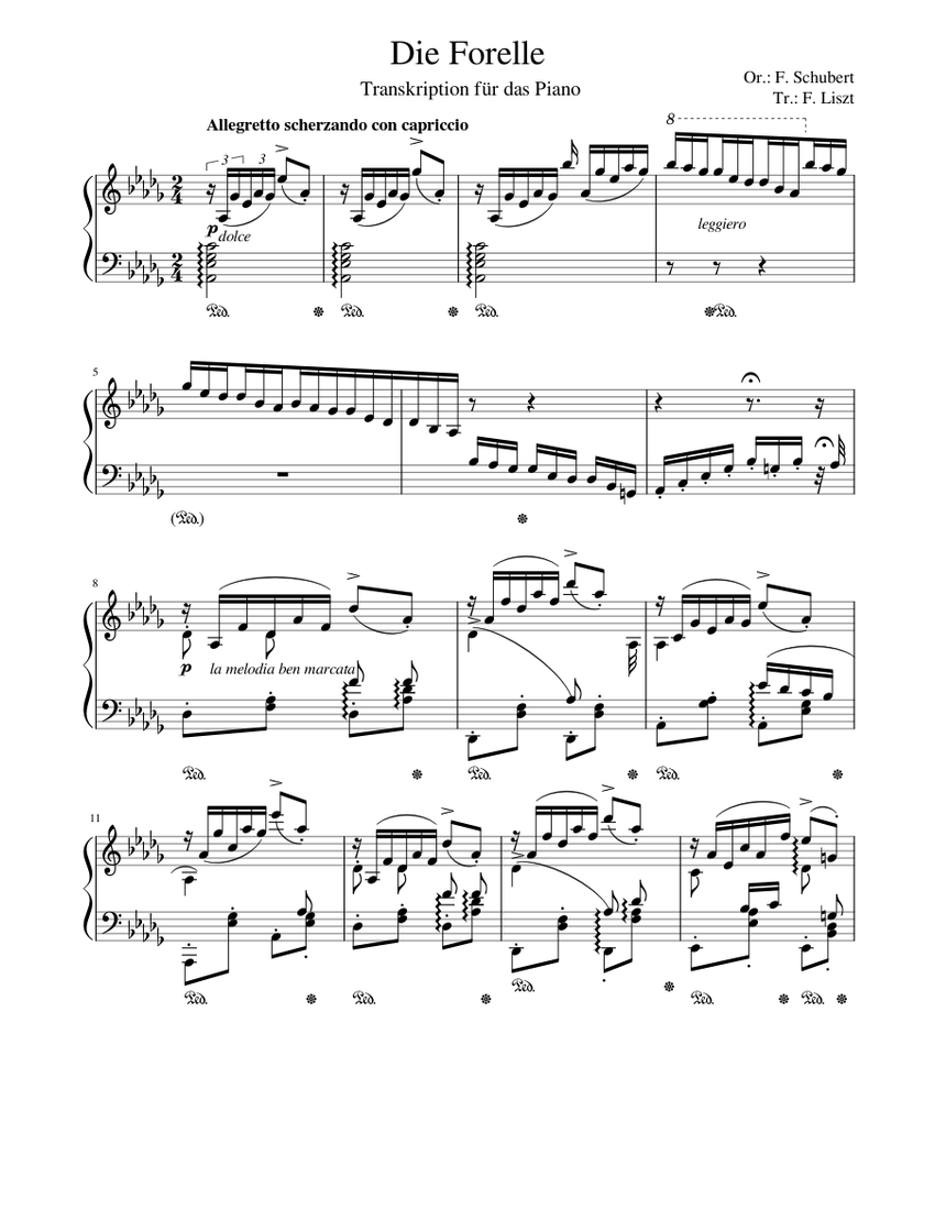 リスト編曲：鱒 D.550 (シューベルト) 楽譜 ピアノ (ソロ) | MuseScore.com