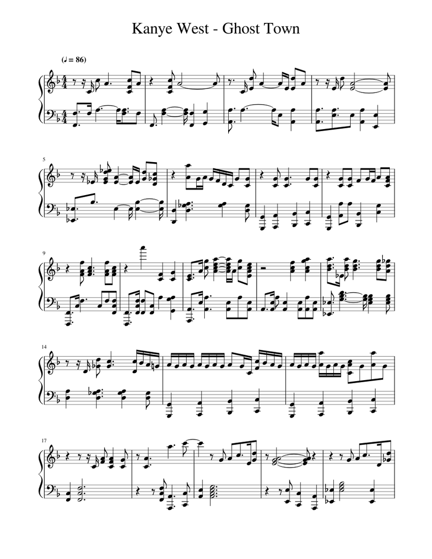 カニエ・ウェスト - ゴーストタウン 楽譜 ピアノ (ソロ) | MuseScore.com