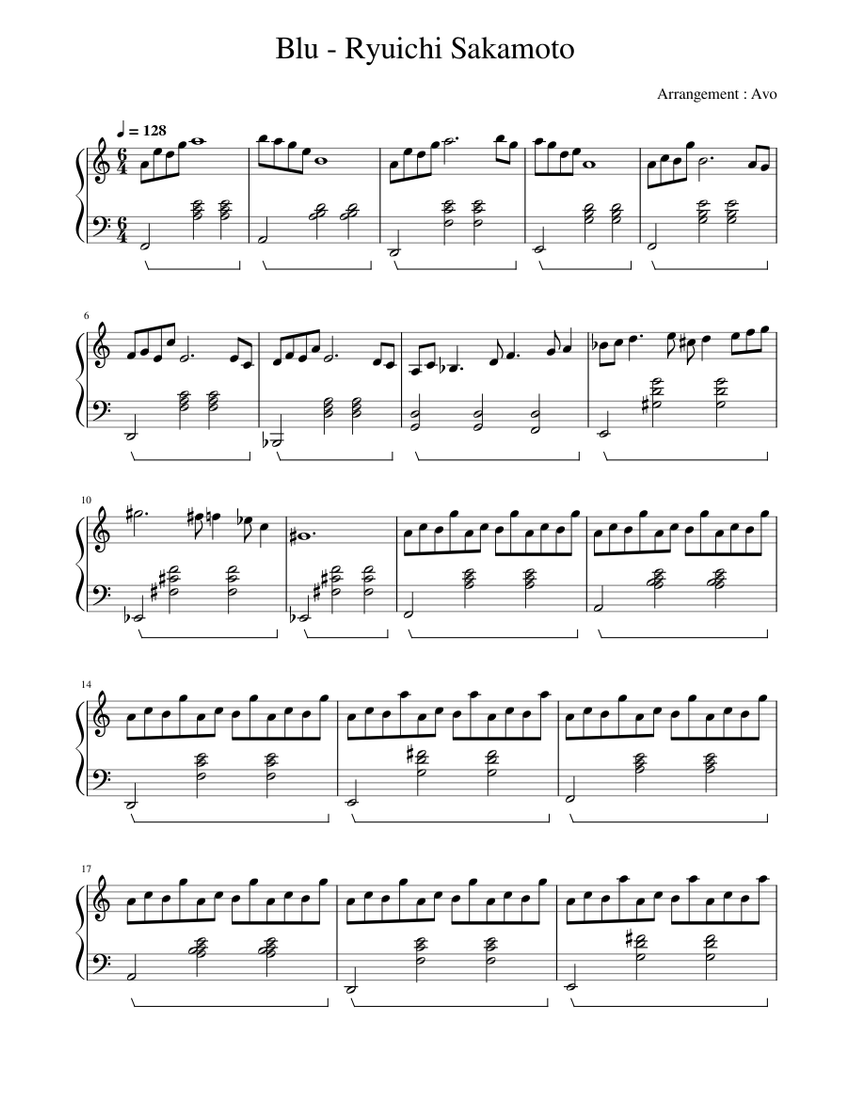 ブルー - 坂本龍一 楽譜 ピアノ (ソロ) | MuseScore.com