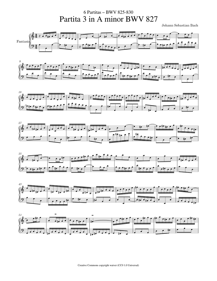 バッハ、ヨハン・ゼバスティアン、パルティータ第3番 イ短調 BWV 827